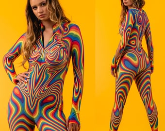 RAINBOW LIQUID Festival Costume for Women, Cosplay Costume, Pride Costume, Rainbow Bodysuit, Liquid Design Fullbody Outfit, Colorful Costume