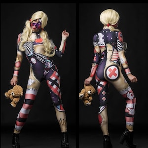 SEXY PATCHWORK DOLL, VooDoo Doll Costume, Full Body Halloween Costume, Women Catsuit, Adult Cosplay Costume, Halloween Voodoo Doll Catsuit