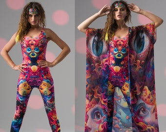 ABSTRACT WORLD Costume, Psychodelic Festival Jumpsuit, Rave Onsie, Fullbody Festival Set, Burning Man Clothing, Fullbody Halloween Costume