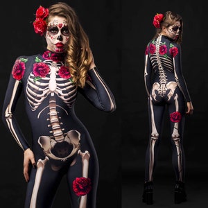 LADY DEATH Disfraz de Halloween para mujer, Esqueleto de cuerpo completo para adultos, Disfraz de esqueleto, Disfraz de Halloween Sugarskull, Disfraz de Día de Muertos imagen 1