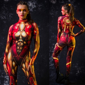 RED & Gold CYBER HERO Halloween Costume, Robot Costume for Women, Cosplay Costume, Cyberpunk Costume, Superhero Costume, Cyborg Costume
