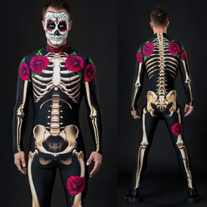 MR DEATH Halloween Costume for Men, Adult Full Body Skeleton, Skeleton Costume, Day of the Dead Costume for Men, Los Muertos Mens Costume image 1
