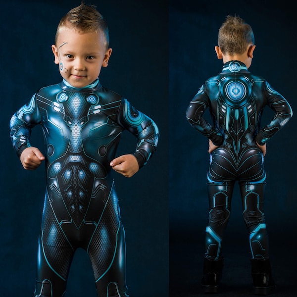 Blue CYBER HERO Halloween Costume - KIDS Edition, Kids Full Body Halloween Suit, Superhero Halloween Costume for Children, Robotic Costume