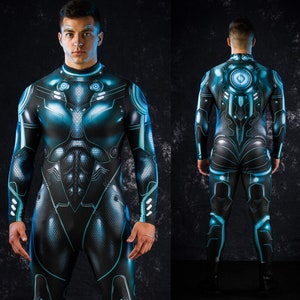 BLUE CYBER HERO Halloween Costume for Men, Adult Halloween Costume, Japanese Style Costume, Cosplay Costume for Men, Mens Halloween Costumes