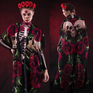 Déguisement d'Halloween DAME DEATH avec kimono, squelette complet du corps adulte, déguisement squelette de roses, déguisement d'Halloween Sugarskull, jour des morts