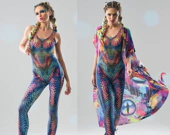 PARTY MAMBA Costume, Colorful Festival Bodysuit, Rave Onsie, Fullbody Festival Set, Festival Outfit, Burning Man Clothing, Desert Clothing