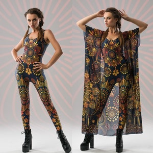 GOLD MANDALA BLISS Costume, Festival jumpsuit, Rave Onsie, Fullbody Festival Set, Festival Outfit, Burning Man Clothing, Yoga Clothing