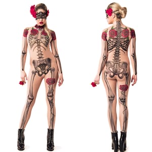 TATTOO SKELETON Full Body Catsuit, Skeleton Catsuit, Halloween Costume, Halloween Jumpsuit, Mesh Costume, Fake Tattoo Costume, Los Muertos