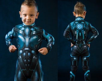 Costume d’Halloween BLEU CYBER HERO - ÉDITION KIDS, Costume d’Halloween complet pour enfants, Costume d’Halloween de super-héros pour enfants, Costume robotique