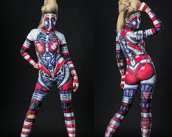 CYBERPUNK Halloween Costume for Women, Full Body Halloween Costume, Cosplay Costume, Robotic Robot Catsuit, Sexy Adult Halloween Costume