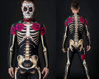 MR DEATH Halloween Costume for Men, Adult Full Body Skeleton, Skeleton Costume, Day of the Dead Costume for Men, Los Muertos Mens Costume