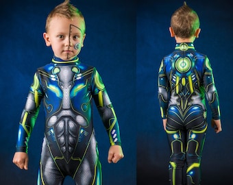 Green CYBER HERO Halloween Kostuum - KIDS Edition, Kids Full Body Halloween Suit, Superhero Halloween Kostuum voor Kinderen, Robot Kostuum