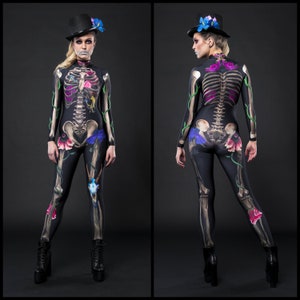 GOTHIC SKELETON Halloween Costume for Women, Full Body Skeleton, Gothic Style Skeleton Catsuit, Bones and Skulls Halloween Costume for Women