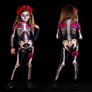 LADY DEATH Halloween Costume KIDS Edition, Kids Full Body Skeleton Costume, Sugarskull Halloween Costume, Day of the Dead Costume for Kids Single costume