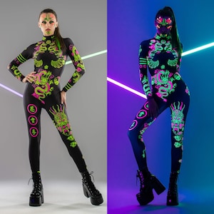 CHINESE DRAGONS Rave Costume, UV light Reactive Costume for Women, Fluorescent Costume, Halloween Costume, Burning Man Costume, Cosplay image 1