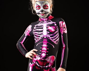 PINK SUGARSKULL Halloween Costume - KIDS Edition, Kids Full Body Skeleton Costume, Sugarskull Halloween Costume, Halloween Costume for Girl