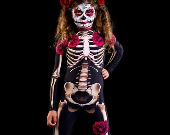 LADY DEATH Halloween Costume - KIDS Edition, Kids Full Body Skeleton Costume, Sugarskull Halloween Costume, Day of the Dead Costume for Kids