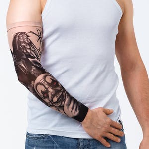 NEW! - Unisex EVIL CLOWN Mesh Tattoo Sleeve, Fake Tattoo, Temporary Tattoo, Black Tattoo, Halloween Tattoo, Halloween Costume