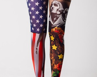 American Patriot Tattoo Leggings, Mesh Leggings, Printed Leggings