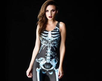 SKELETON MOTH Halloween Costume, Skeleton Catsuit, Skull Moth Design, Skeleton Jumpsuit, Skeleton Bodysuit, Sexy Catsuit, Halloween Costumes