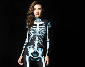 Disfraz de Halloween de ESQUELETO OSCURO, disfraz de esqueleto gótico, traje de gato de esqueleto para adultos, disfraz de mujer de polilla de calavera de Halloween, traje de esqueleto azul