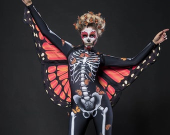 LADY BUTTERFLY Skeleton Halloween Costume & WINGS, Skeleton and Monarchy Butterlies Costume, Day of the Dead Costume, Halloween Costume