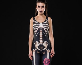 LADY DEATH Halloween Costume, Skeleton Catsuit, Skeleton Jumpsuit, Skeleton Bodysuit, Black Catsuit, Halloween Outfit, Halloween Costumes