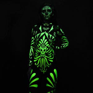 Fluo MEXICAN SKULL Halloween Costume, Fluorescent Skull Costume, Adult Halloween Catsuit, Day of The Dead Costume