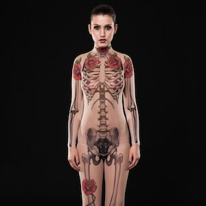 TATTOO SKELETON Bodysuit & Leggings SET, Skeleton Costume, Halloween Bodysuit, Halloween Clothing Set, Mesh Bodysuit, Fake Tattoo Costume