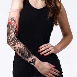 New! - Unisex SNAKE & SKULLS Mesh Tattoo Sleeve, Fake Tattoo, Temporary Tattoo, Snake Tattoo, Skulls Tattoo, Demon Tattoo