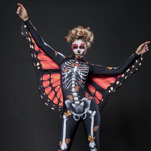 LADY BUTTERFLY Skeleton Halloween Costume & WINGS, Skeleton and Monarchy Butterlies Costume, Day of the Dead Costume, Halloween Costume