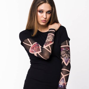 Womens Tshirt with COSMIC MOTH Temporary Tattoo Sleeves, Womens Tops, Womens T shirts, Womens Tees, Cosmos Tattoo, Moth design, Clock Tattoo
