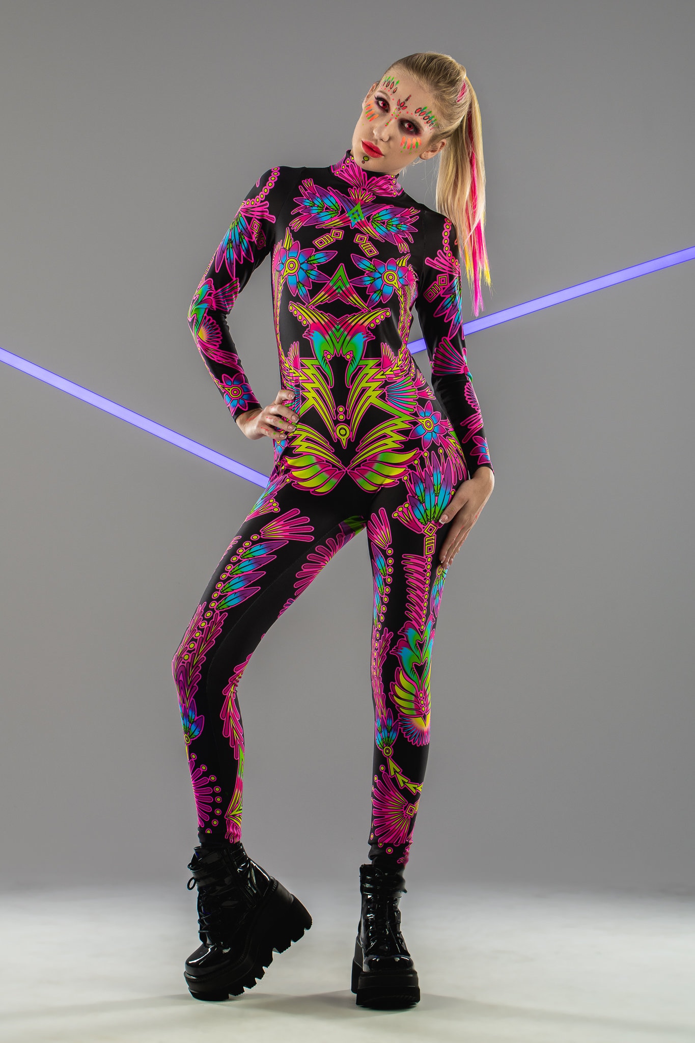 NEON Flowers Rave Costume, UV Light Reactive Costume for Women, Cosplay ...