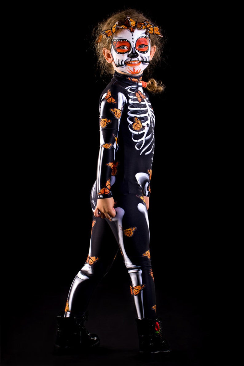 LADY BUTTERFLY Halloween Costume & Wings KIDS Edition, Kids Full Body Skeleton Catsuit, Monarchy Butterfly Costume, Costume for Teenagers image 7