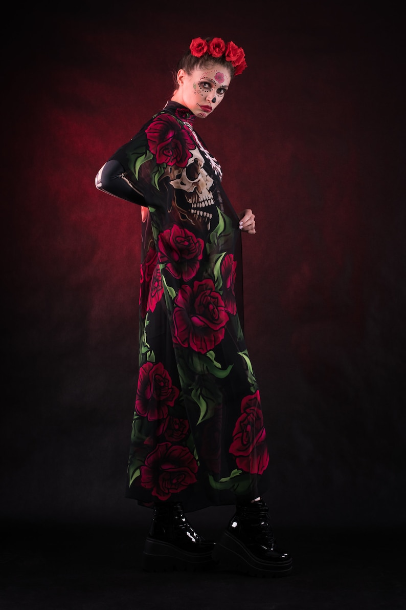 MS DEATH Halloween Costume With Kimono, Adult Full Body Skeleton, Roses ...