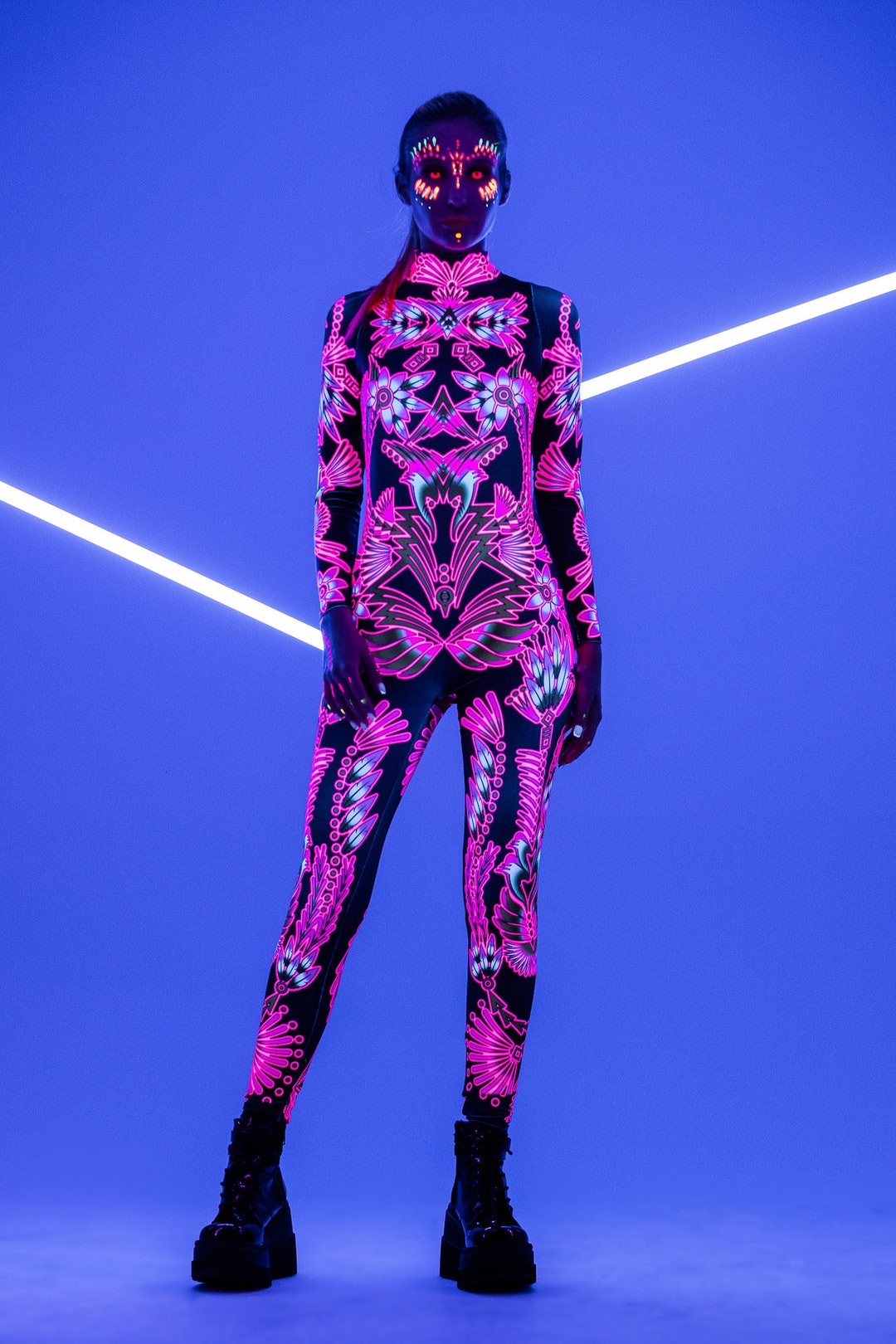 NEON Flowers Rave Costume, UV Light Reactive Costume for Women, Cosplay ...