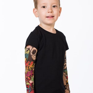 Camiseta de bebé con tatuaje de grafiti, ropa infantil, disfraz de Halloween para niños, camiseta divertida para bebé, camiseta con mangas tatuadas para bebé, camiseta de calavera para bebé