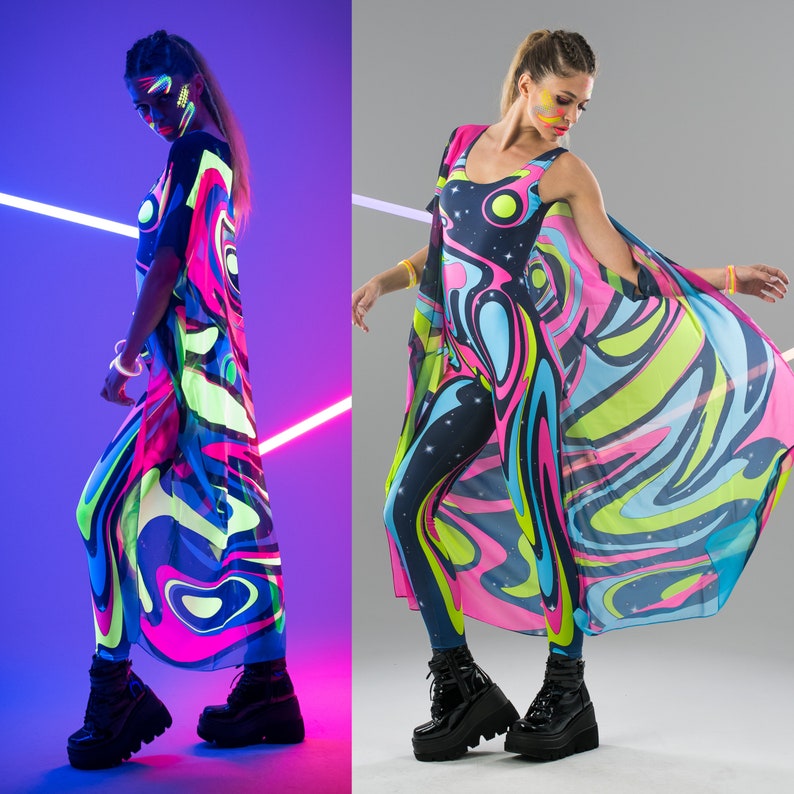 LIQUID UV Reactive Jumpsuit, Pink Yellow Neon Outfit, Rave Onsie ...