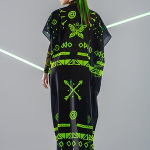 GREEN TRIBAL FLUORESCENT Kimono, Festival Kimono, Festival Outfit, Rave Kimono, Halloween Costume, Fluorescent Clothing, Spectacular Look image 4