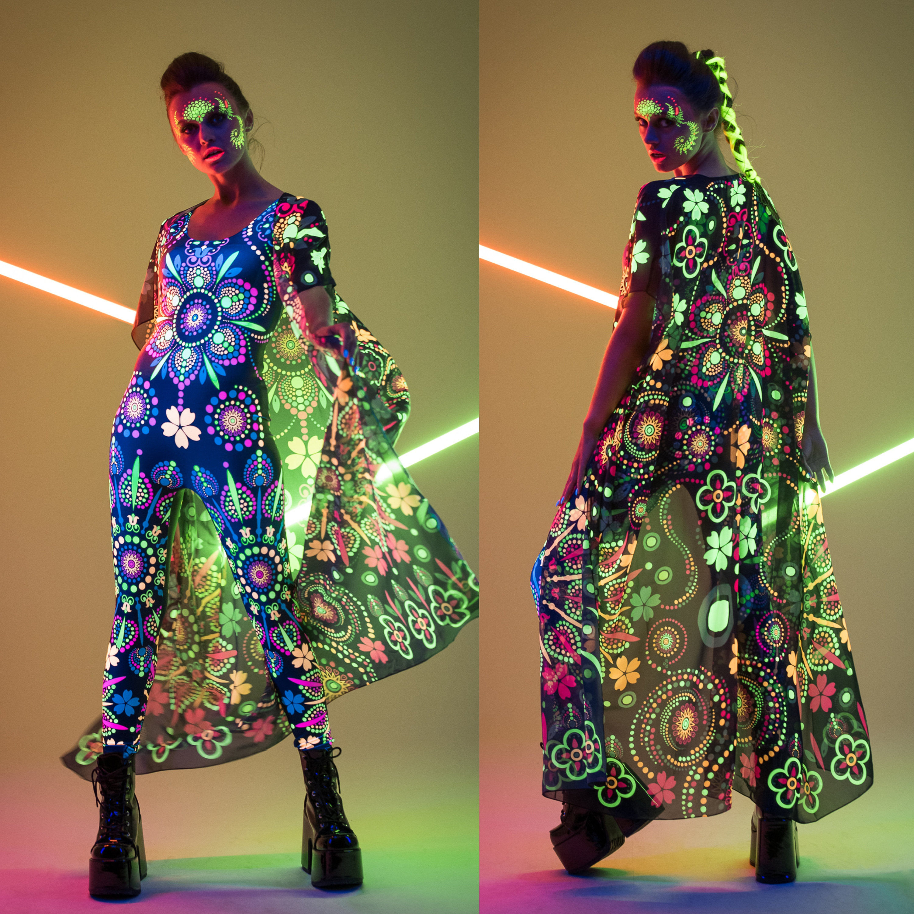 MANDALA UV REACTIVE Jumpsuit, Neon Bodysuit, Rave Onsie, Festival ...