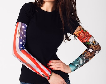 American Patriot Tattoo Tshirt, Temporary Tattoo, Tattoo Sleeve, Womens Shirts, Womens Clothing, American Patriotic Clothing, American Flag