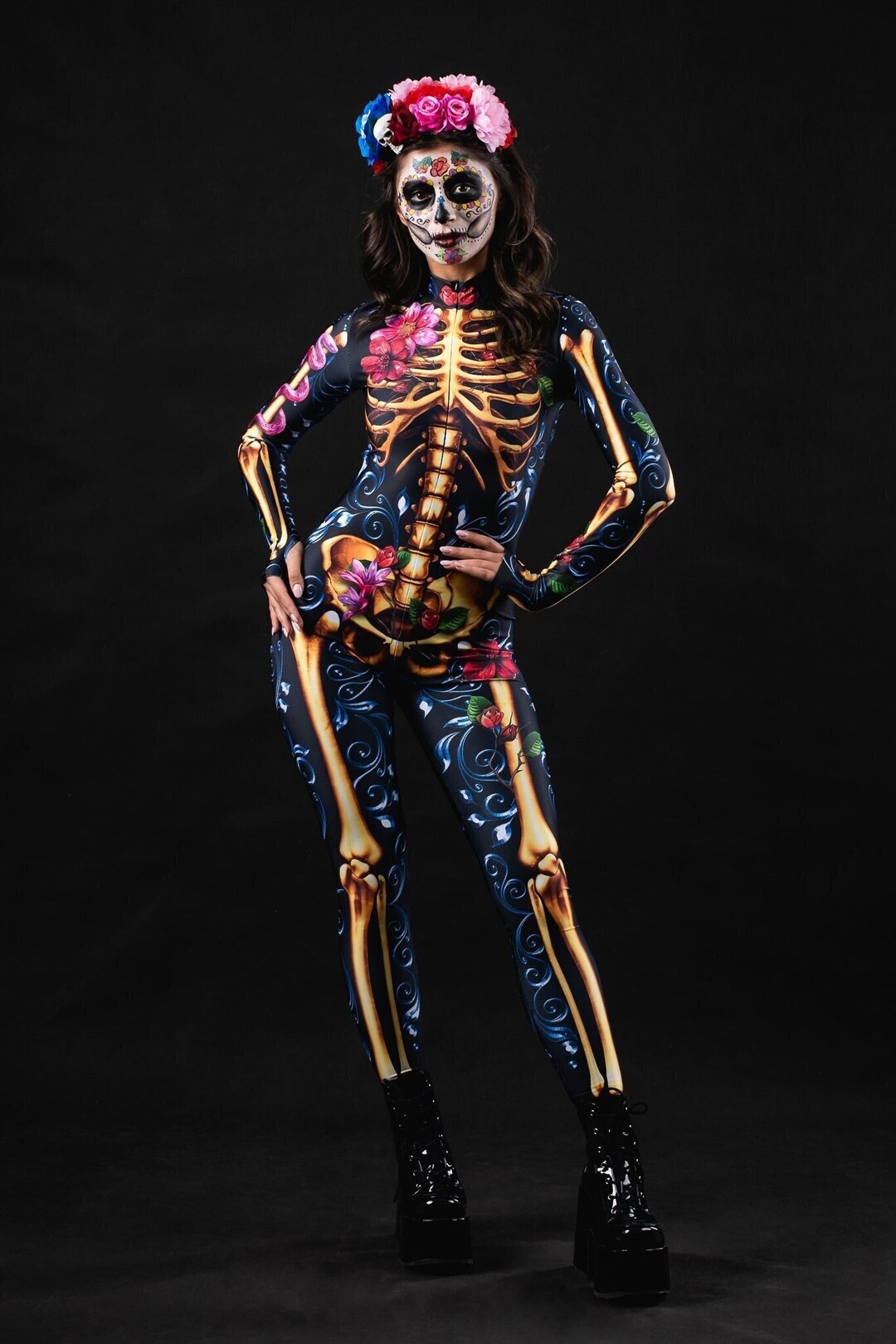 Skeleton Bleeding Heart Sequin Dress Ladies Costume main image 1