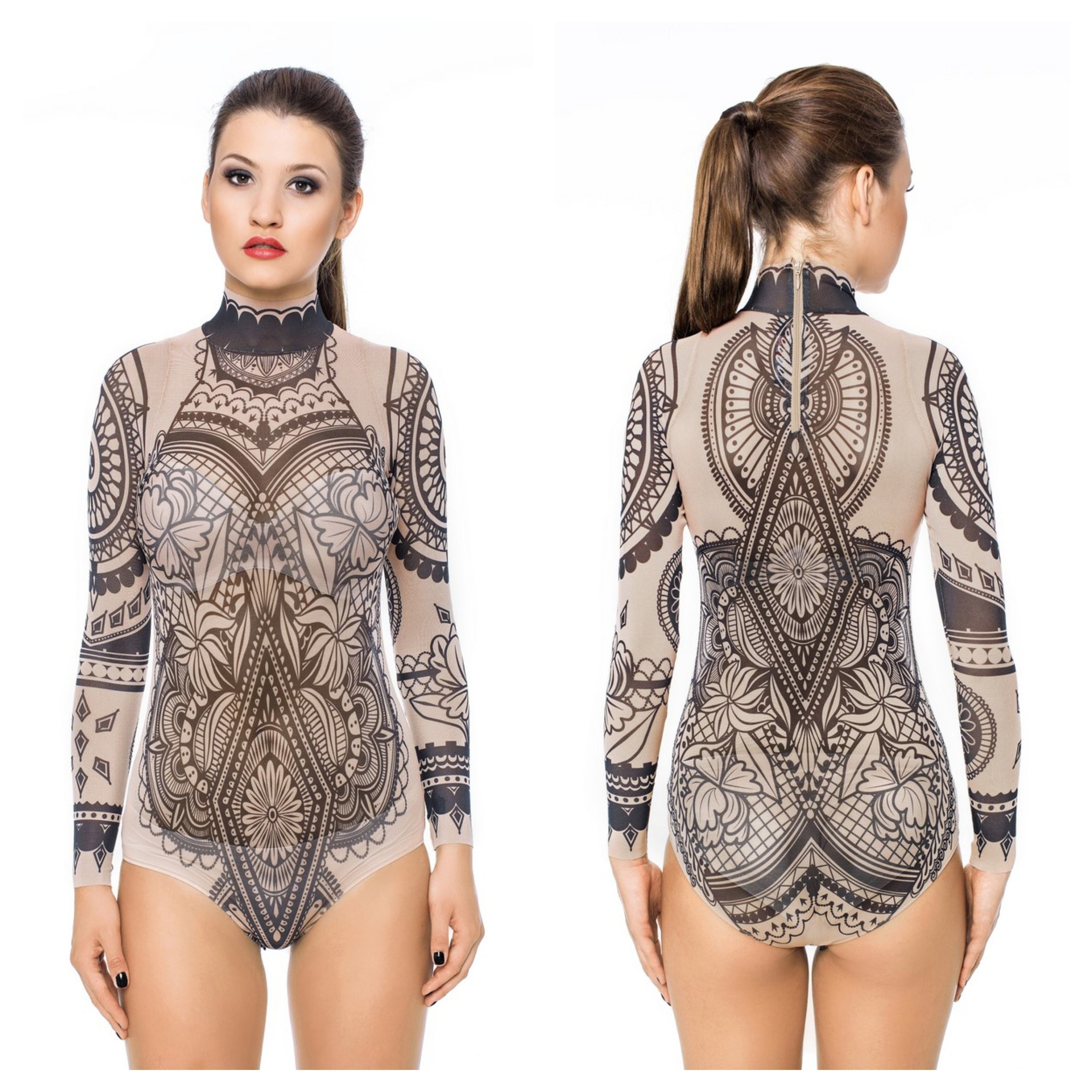 NEW AZTEC FLOWERS Tattoo Bodysuit, Mesh Body, Tattoo Body, Womens