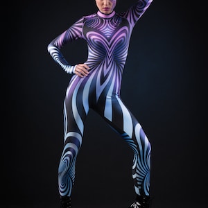 PURPLE SPIRAL Costume for Women, Hypnotizing Costume, Cosplay Costume, 3D Outstanding Halloween Costume, Festival Clothing, Purple Catsuit image 1