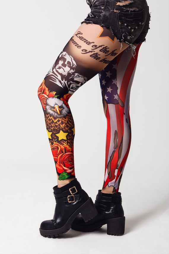 American Patriot Tattoo Leggings, Mesh Leggings, Printed Leggings