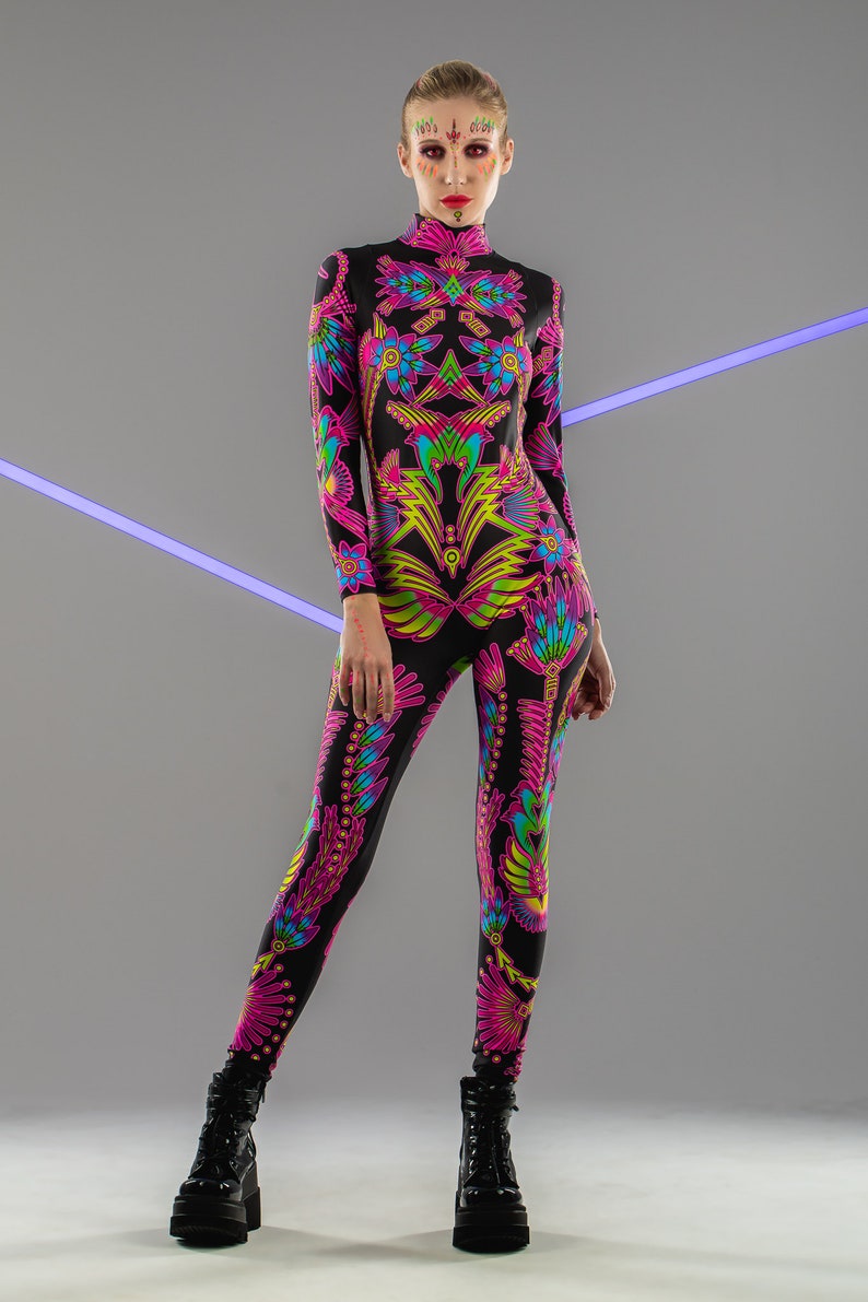 NEON Flowers Rave Costume, UV Light Reactive Costume for Women, Cosplay ...