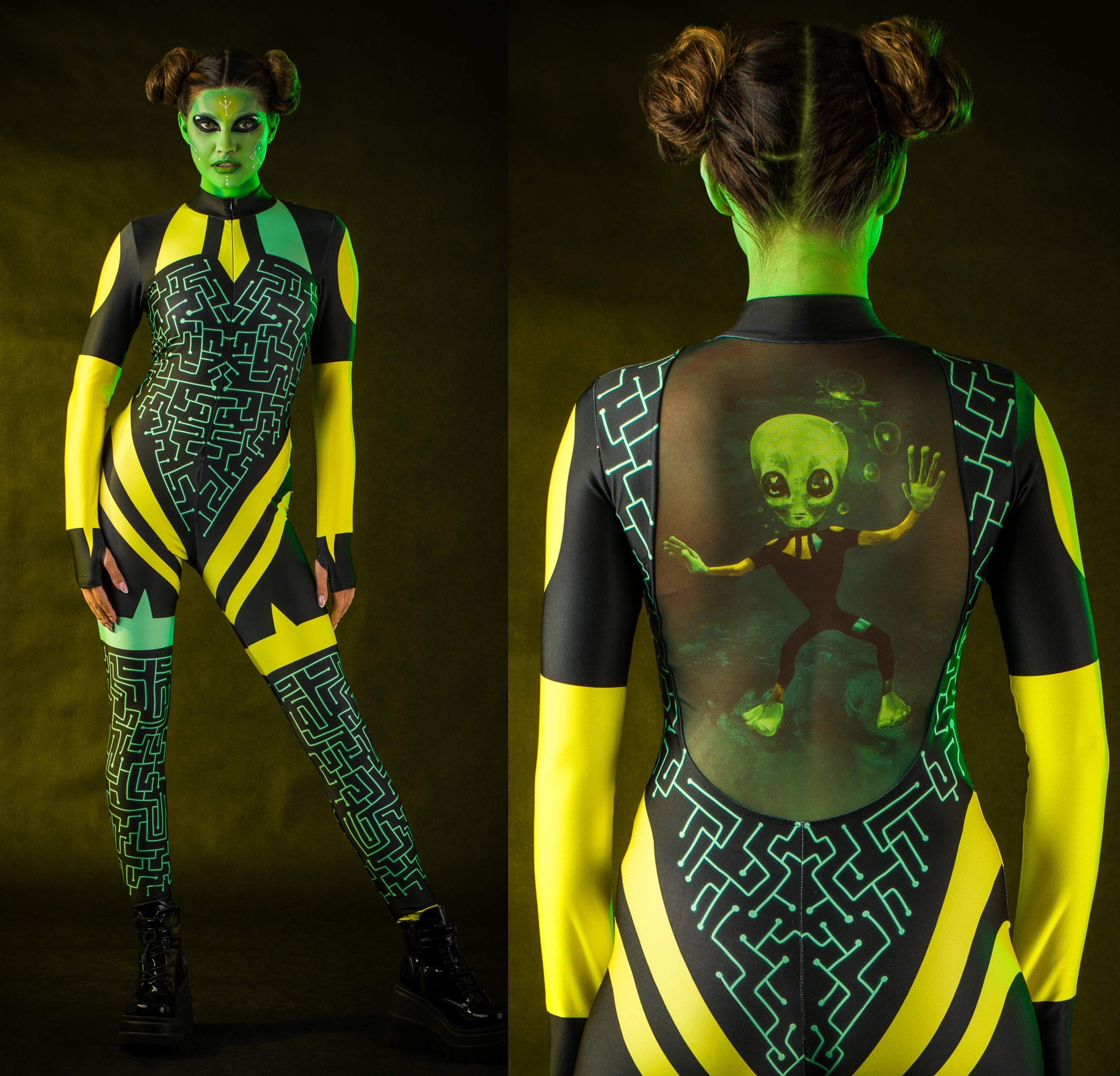 green alien dress GOOSH Halloween Inflatable Alien Costume Adults Blow Up Costumes Inflatables Funny Ride on Blow Up Cosplay Costumes for Men main image 1