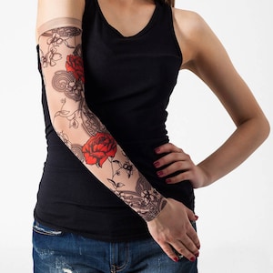 Unisex ROSES & FLOWERS Mesh Tattoo Sleeve, Fake Tattoo, Temporary Tattoo, Roses Tattoo, Womens Tattoo