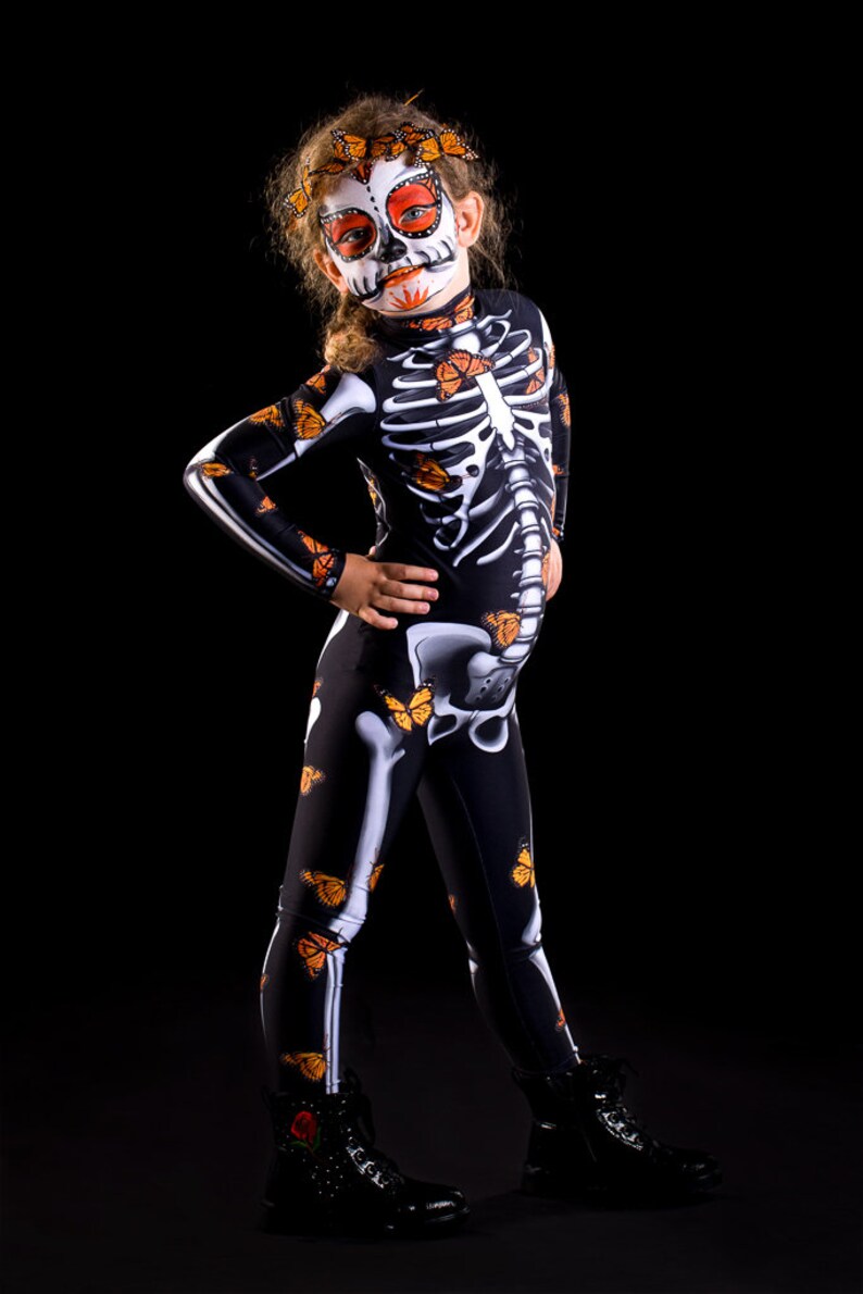 LADY BUTTERFLY Halloween Costume & Wings KIDS Edition, Kids Full Body Skeleton Catsuit, Monarchy Butterfly Costume, Costume for Teenagers image 6