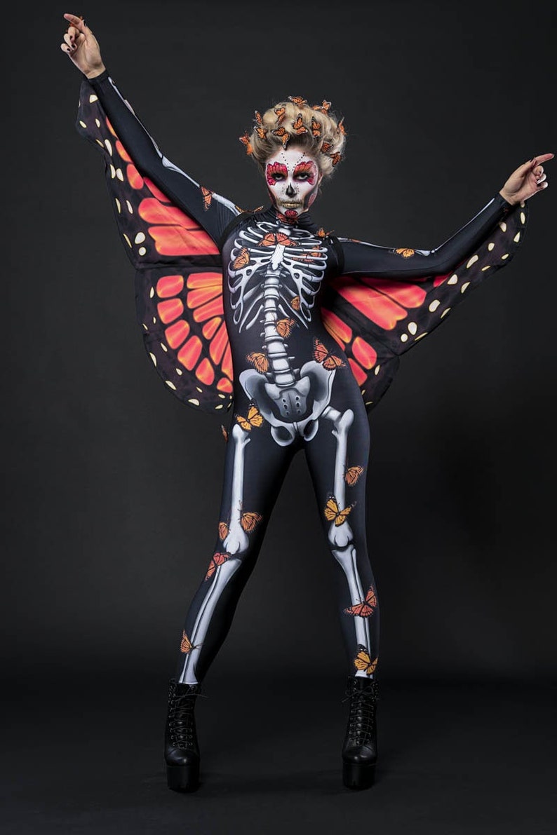 LADY BUTTERFLY Skeleton Halloween Costume & WINGS, Skeleton and Monarchy Butterlies Costume, Day of the Dead Costume, Halloween Costume image 1